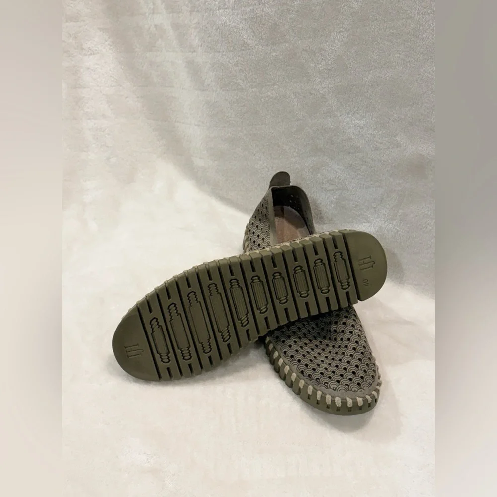 Ilse Jacobsen Tulip 40 Olive Perforated Slip On Comfort Flats